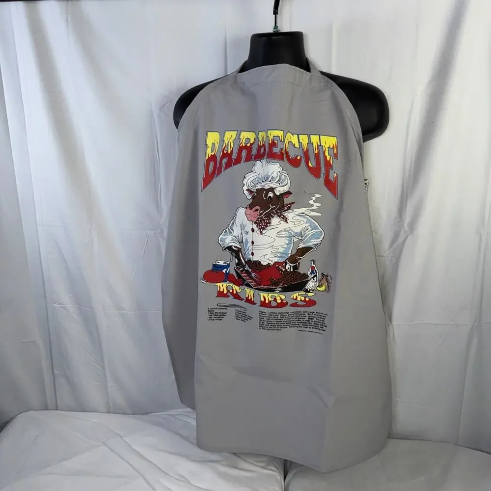 Vintage 1992 Barbecue Ribs Chef Moo Adult Apron Big Bull Print